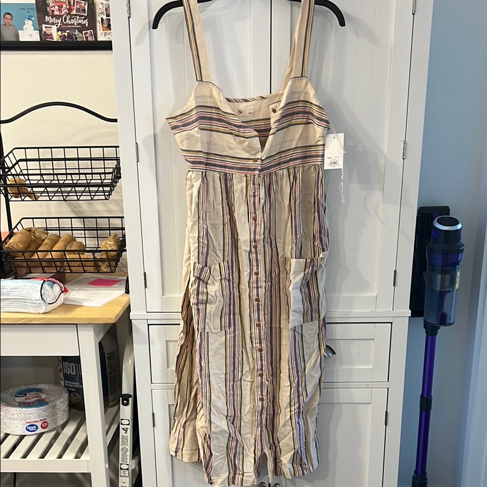 SO Beige and Multicolor Striped Midi Dress